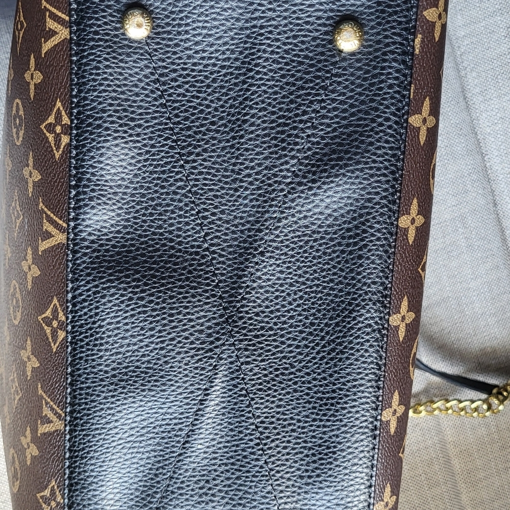 Brown Monogram Canvas Tote with Gold Chain Straps - Picture 3 of 5